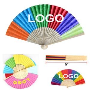 9" Rainbow Bamboo Paper Folding Fan