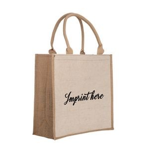 Two-Tone Linen/ Burlap Jute Tote Bag