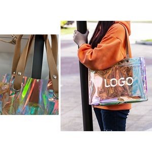Large Holographic Clear Tote Bag With PU Handle