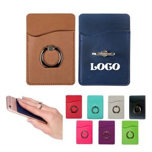 PU Leather Cell Phone Wallet/Card Holder with Ring Grip