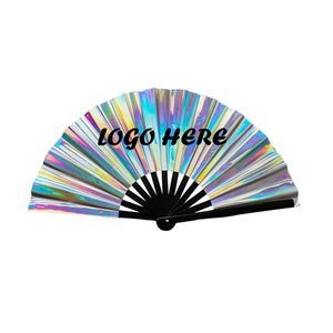 13" Hologram Plastic Ribs Folding Hand Fan