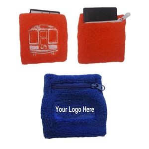 Zipper Pocket Terry Sweatband w/ One Color Embroidered