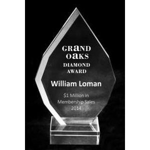 EXCLUSIVE! Acrylic and Crystal Engraved Award - 6" Tall Square Drop