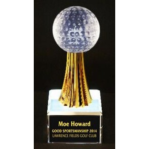 Crystal Golf Ball on Gold Riser - 8"
