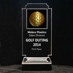 Acrylic and Marble Engraved Award - 8-3/4" Full-Color Gold Golf Ball Panel