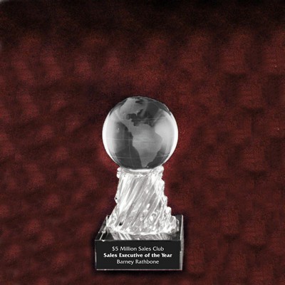 Solid Crystal Engraved Award - 5" - Marquis Globe