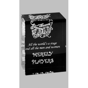 Solid Crystal Engraved Paperweight - Small Black Block