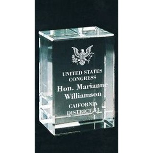 Solid Crystal Engraved Paperweight - Small Clear Block