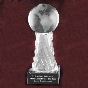 Solid Crystal Engraved Award - 8" - Imperial Globe