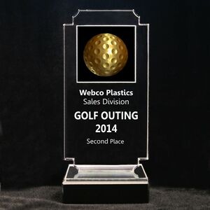 Acrylic and Marble Engraved Award - 7-3/4" Full-Color Gold Golf Ball Panel