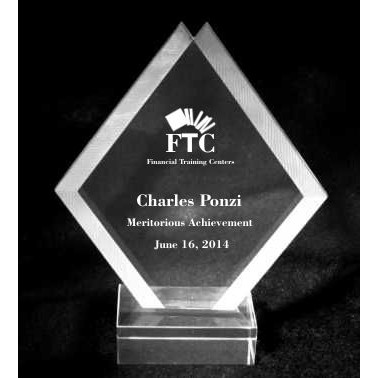 EXCLUSIVE! Acrylic and Crystal Engraved Award - 7" Tall Double Diamond