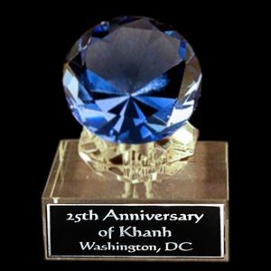 Solid Crystal Engraved Paperweight - Blue Diamond - 4-1/2