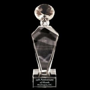 Solid Crystal Engraved Award - 7" small - Deco Diamond