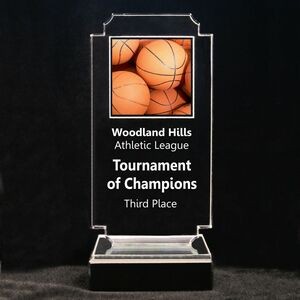 Acrylic and Marble Engraved Award - 6-3/4" Full-Color Basketballs Panel