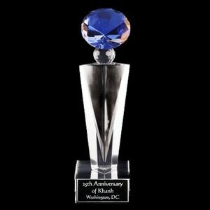 Solid Crystal Engraved Award - 8" medium - Elegante Blue Diamond