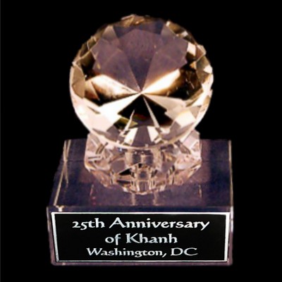 Solid Crystal Engraved Award - 4 1/2" Large - Clear Diamond