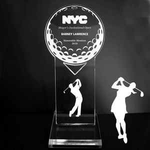 VALUE LINE! Acrylic Engraved Award - 8" Golfer and Golf Ball - Platform Base