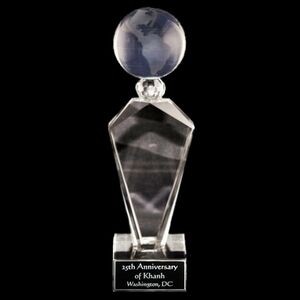 Solid Crystal Engraved Award - 7" small - Deco Globe