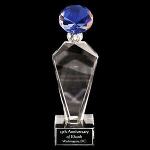 Solid Crystal Engraved Award - 7" small - Deco Blue Diamond