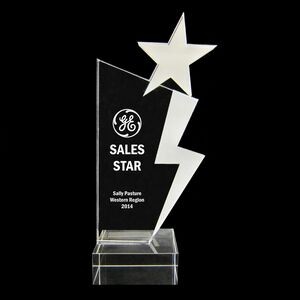 EXCLUSIVE! Acrylic and Crystal Engraved Award - 9-1/2" Tall "Starbolt"