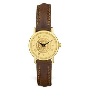 Ladies' Gold Dial Wristwatch w/ Brown Leather Strap