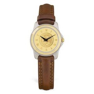 2 Tone Stainless Steel Ladies Wristwatch w/ Brown Leather Strap