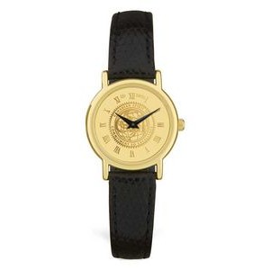 Ladies' Gold Dial Wristwatch w/ Black Leather Strap