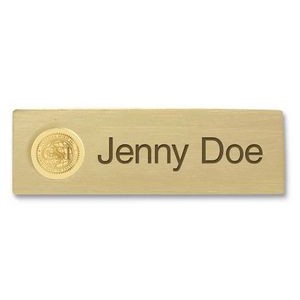 Satin Brass Name Badge with Magnetic Attachment - Gold Medallion