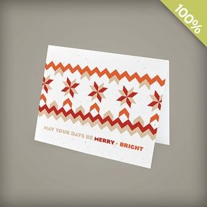 A2 Seed Paper Personalized Red and Tangerine Nordic Pattern Holiday Card