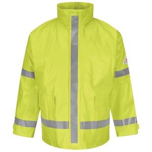 Bulwark Men's Hi-Visibility Flame-Resistant Rain Jacket w/ 2" Reflective Striping