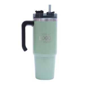 30 OZ Double Walls Stainless Steel Auto Tumbler With Straw And Handle