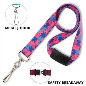 3/4" Dye Sublimation Lanyards w/ J-Hook and Safety Breakaway
