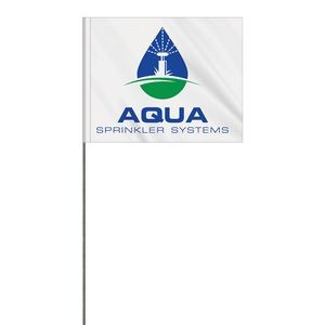 2-Color 4" x 5" Custom White High Gloss Polyethylene Marking Flag with 30" Wire Staff