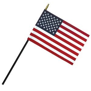 4" x 6" Deluxe Rayon U.S. Stick Flag with Spear Top on 3/16" Diameter Black Dowel