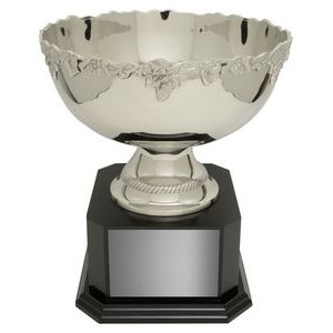 Nickel Plated Paisley Bowl - Black Base, Award Trophy, 14"H / 10 Dia.