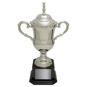 Nickel Plated Glasgow Cup - Rosewood Base, Award Trophy, 18"