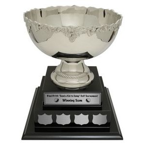 Nickel Plated Paisley Bowl - Rosewood Base, Award Trophy, 14"H / 10 Dia.