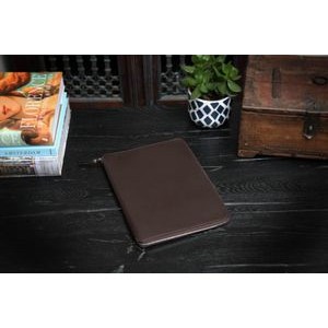 Smooth Calf Leather Large-Size Zippered Padfolio - Walnut Brown