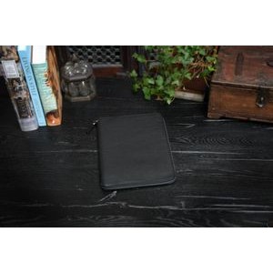 Pebble Calf Leather Large-Size Zippered Padfolio - Onyx Black