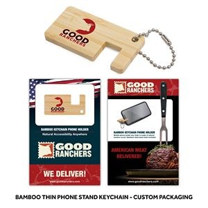 Bamboo Phone Stand Keychain Thin with Custom Packaging