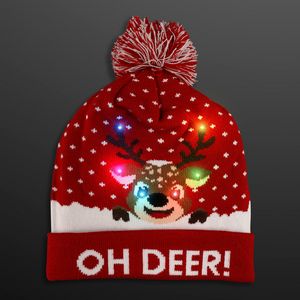 Reindeer Lights Blinky Beanie Holiday Hat - BLANK - Beanies, Caps