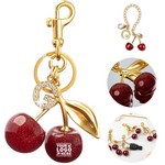 Cherry Shimmer Keychain Initial Charm Resin Gold Bag Purse Accessory