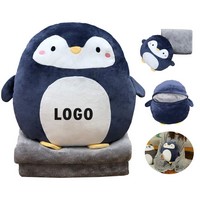 Cozy Penguin Plush Blanket Pillow Soft Stuffed Animal Travel Gift Birthday Christmas - Stuffed Animals, Blankets