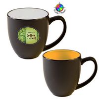 14 Oz. Vitrified Two-Tone Hilo Matte Black out / Yellow in Bistro Mug - Dishwasher Safe - Full Color - Mugs, Cups