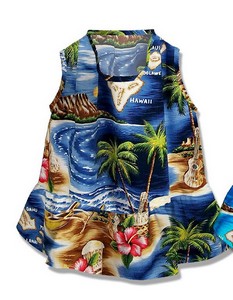 Dog Hawaiian Tropical Print Navy Cotton Dress