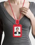Leather Employee's ID Badge Holder Card Holder With Telescopic Lanyard