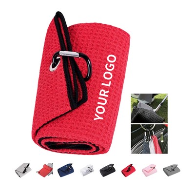 Waffle Microfiber Golf Towel 16 x 20 With Carabiner