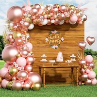 Rose Gold Pink White Balloon Garland Kit, Boho Metallic Balloon Arch with Heart Foil Balloons - Balloons