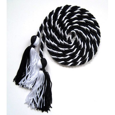 Tri-Color Single Honor Cord - Black/Black/White