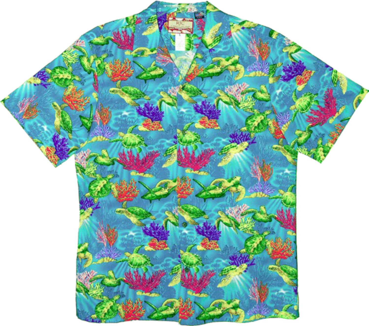 Aqua Blue Hawaiian Shirt - 100% Cotton Poplin w/Coconut Buttons & Short Sleeves - Shirts